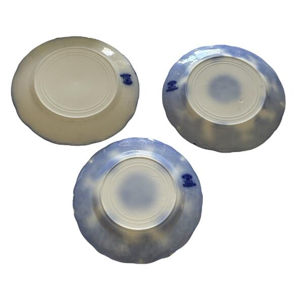 Set 3 Flow Blue New Wharf Pottery England Waldorf Dinner Plates 1 X 9" & 2 X 10” - Picture 2 of 15